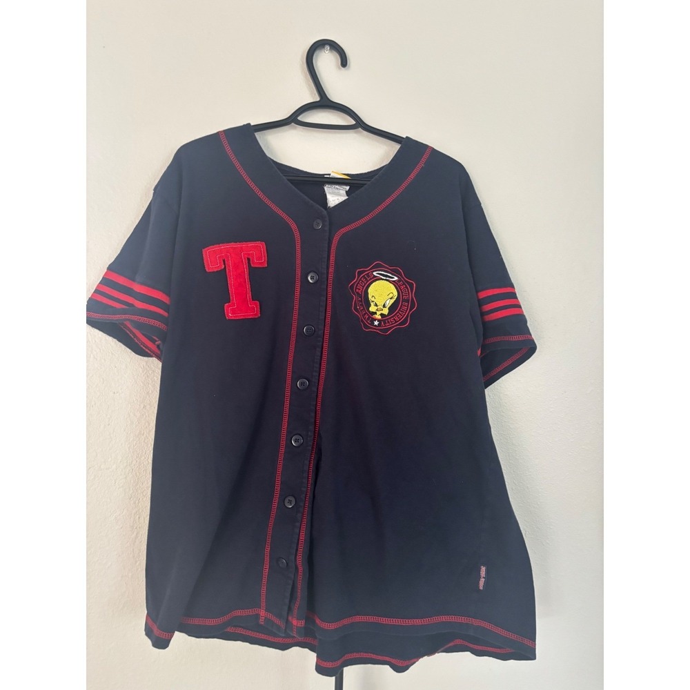 Looney Tunes Tweety‎ Bird Baseball Jersey Navy Blue Red Contrast Stitching 2X - Picture 5 of 8
